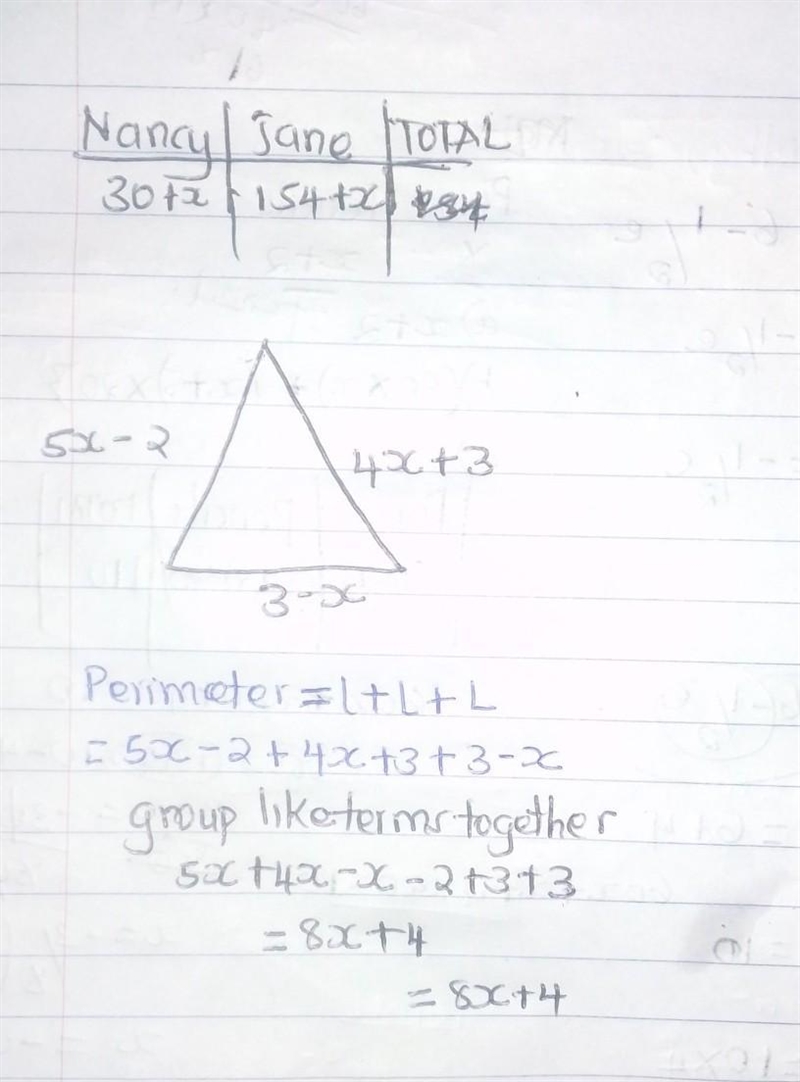 Determine the perimeter of a triangle whose lengths are 4x + 3,5x - 2 and 3-x.​-example-1