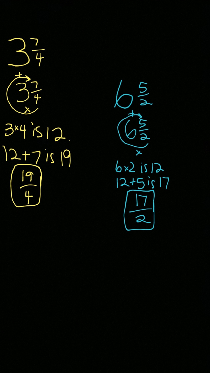 3 7/4 as a improper fraction and 6 5/2 PLEASE-example-1