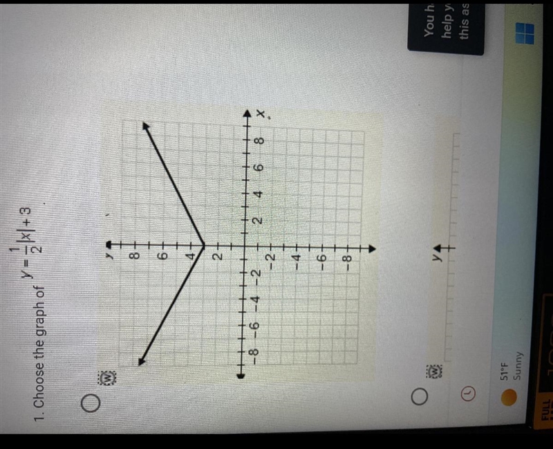 Choose the graph of Y=1/2|x|+3-example-1