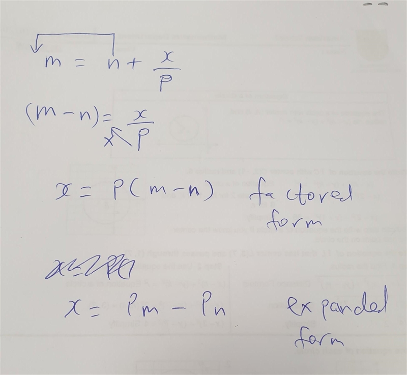 Make x the subject of m=n+ x/p-example-1