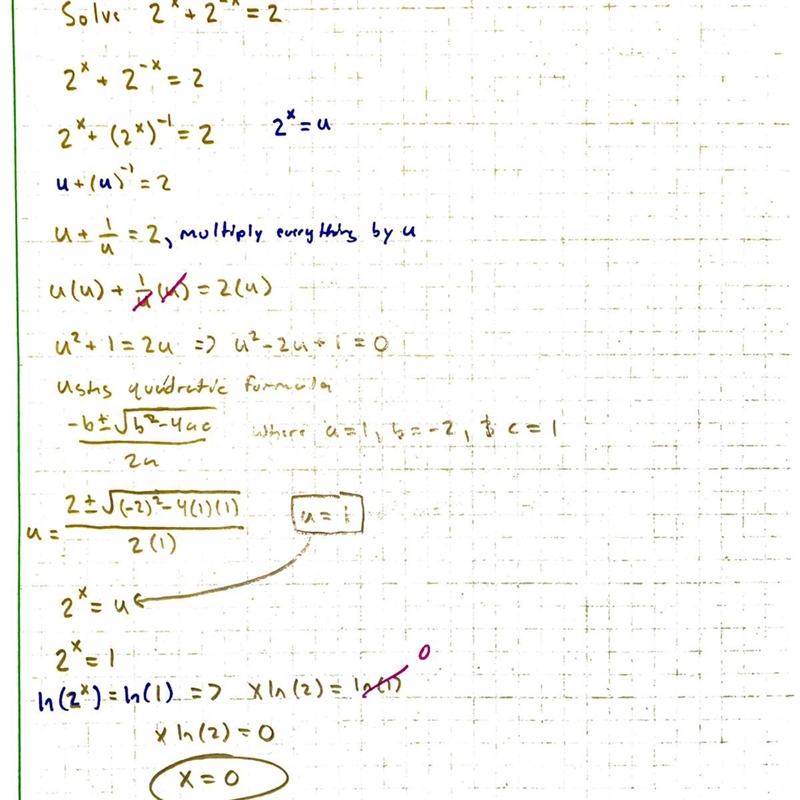 Please help were learning about solving logarithmic equations 2^x + 2^-x = 2-example-1