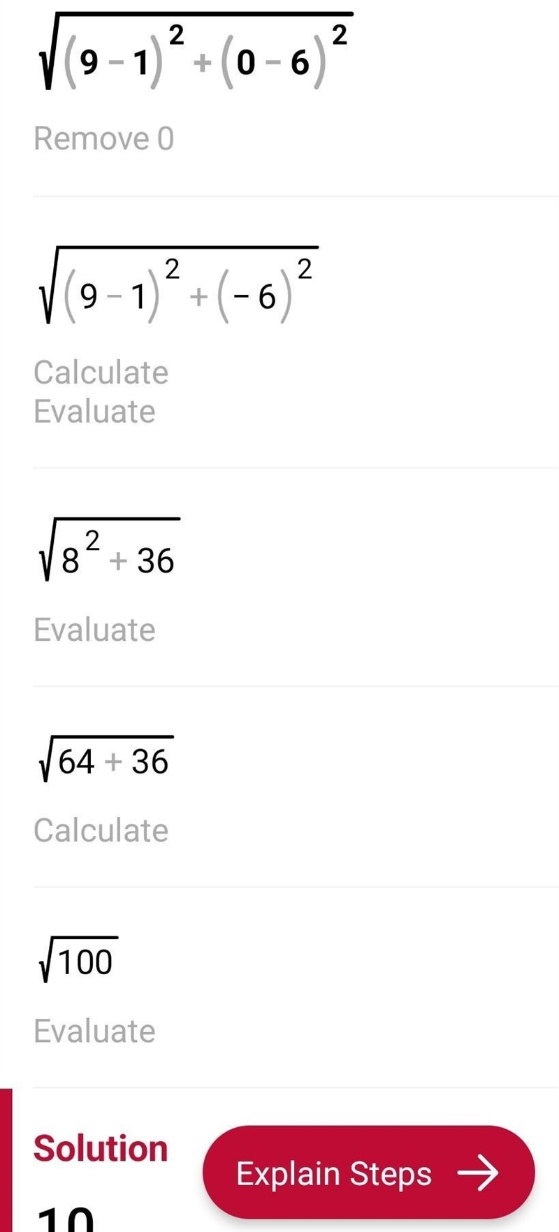 Find the distance between the points (1, 6) and (9, 0).-example-1