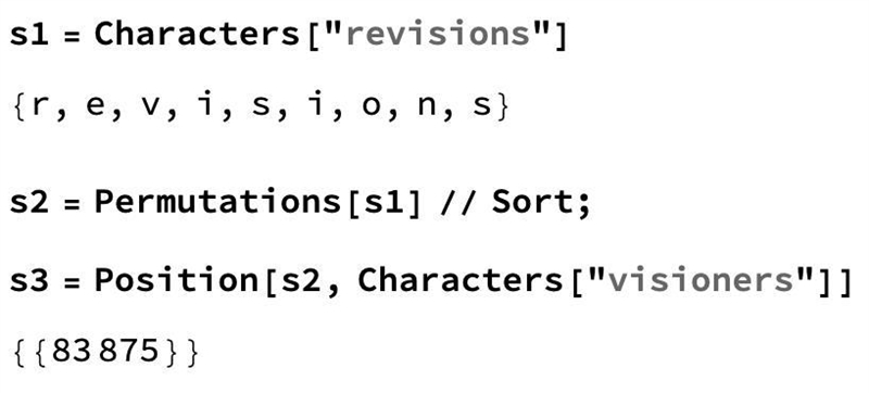 If all possible rearrangements of the word REVISIONS are sorted alphabetically, the-example-1