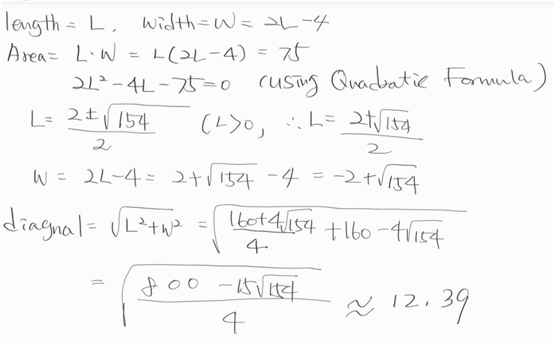 The width of a rectangle is 4 less than twice its length. if the area of the rectangle-example-1