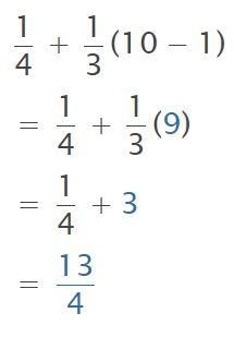 Use the order of operations to evaluate 1 fourth + 1 third (10 − 1).-example-1