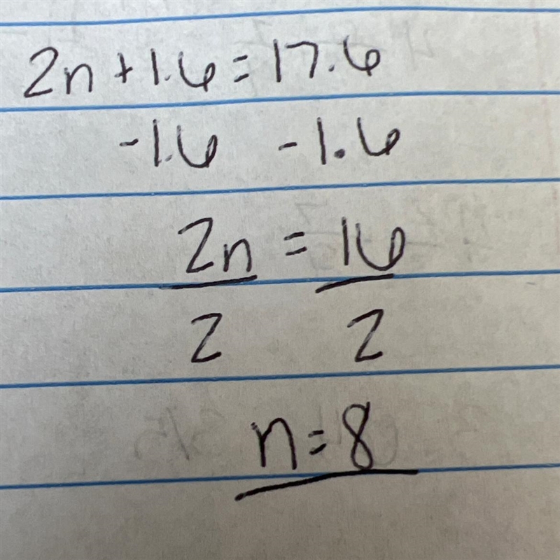 2n + 1.6 = 17.6 what is the value of n?​-example-1