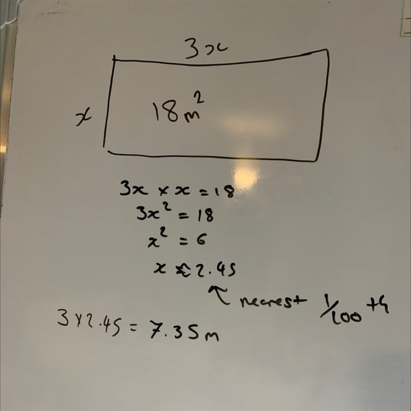 In a rectangle, the length is three times the width. If the area of the rectangle-example-1