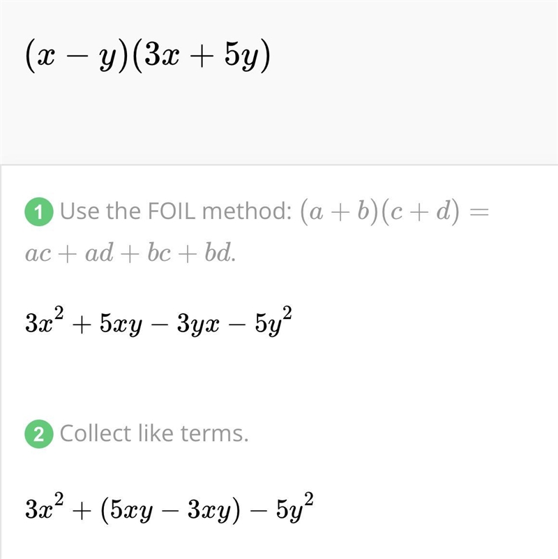 Multiply ( x-y ) and ( 3x+5y )-example-1