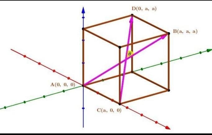 Prove that the angle between any two diagonals of a cube is given by cos=1/3​​-example-1