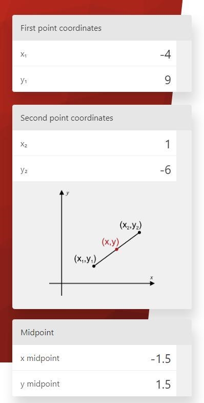 −4, 9) and W(1,−6) midpoint-example-1