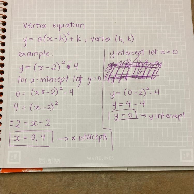 Quadratic Equations How to find x and y-intercepts from vertex form (not standard-example-1