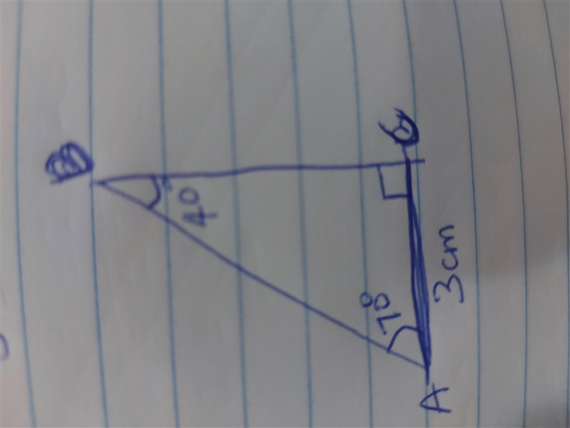 3. Triangle ABC with AB = 3 cm, LABC = 40°, = and Z BAC = 70°. Construct a triangle-example-1