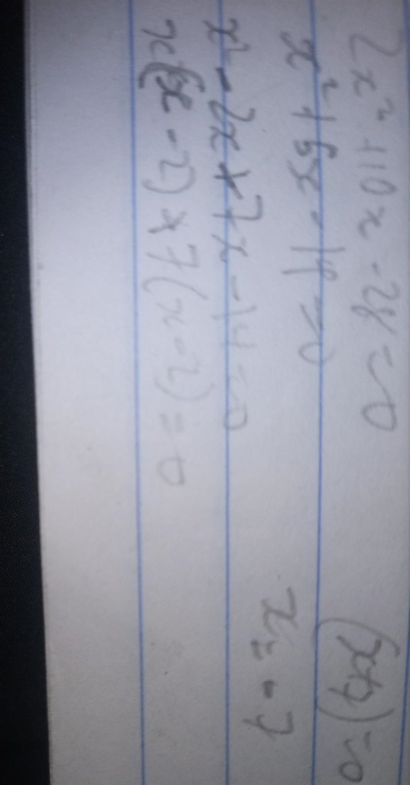 3. Find the solution (s) to the equation. 2x² + 10x - 28 = 0 a. 1 and -7 b. -1 and-example-1