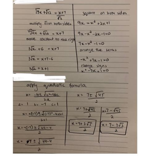 Solve the equation √(3x) + √(12) = (x+7)/(√(3) )-example-1