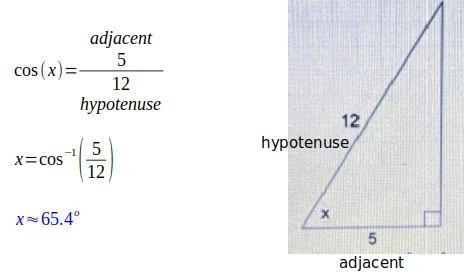 Find the value of x in the given right triangle. 12 x 5 Enter your answer as a decimal-example-1