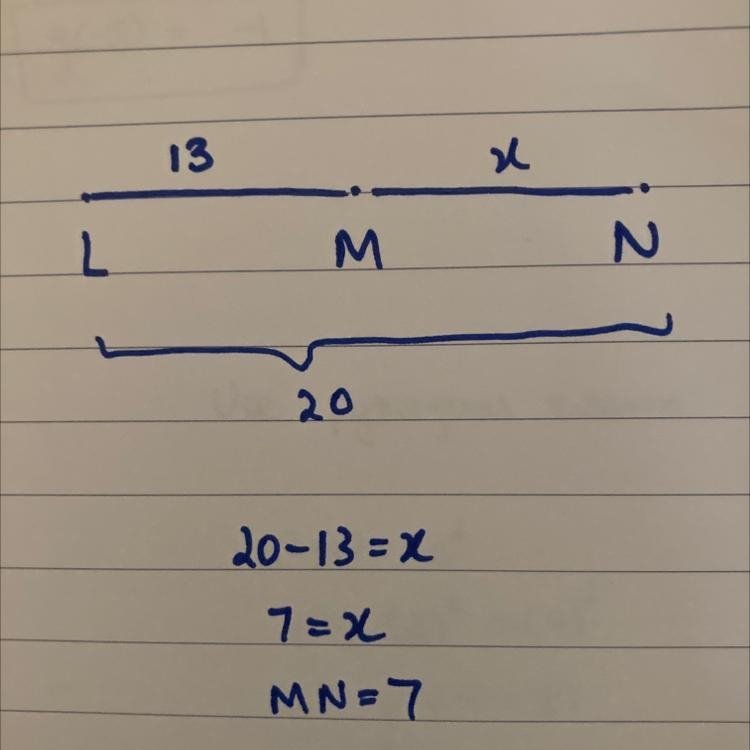 You are given LM = 13 and LN = 20. What is a possible value of MN?-example-1