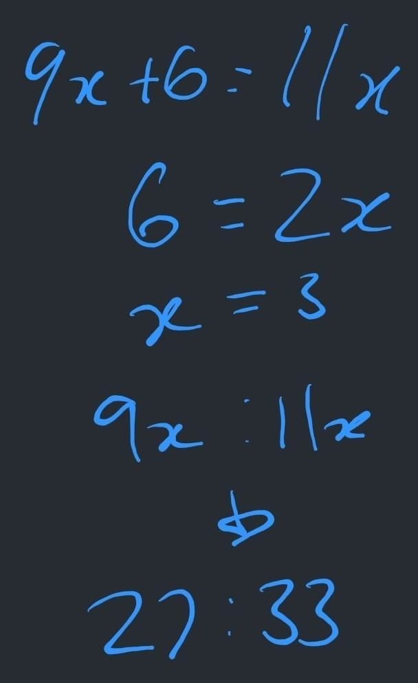 Find 2 numbers if their ratio is 9:11 and their difference is 6-example-1