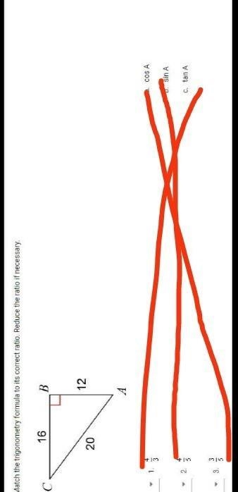 Match the trigonometry formula to its correct ratio. Reduce the ratio if necessary-example-1