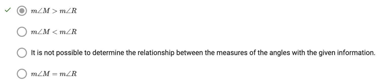 What is the relationship between angles M and R?-example-1