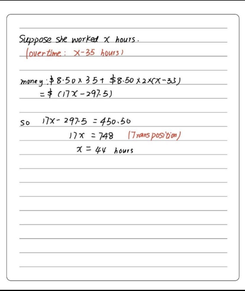 9. A woman is paid $8.50 per hour for a 35-hourq week and she is paid double-time-example-1