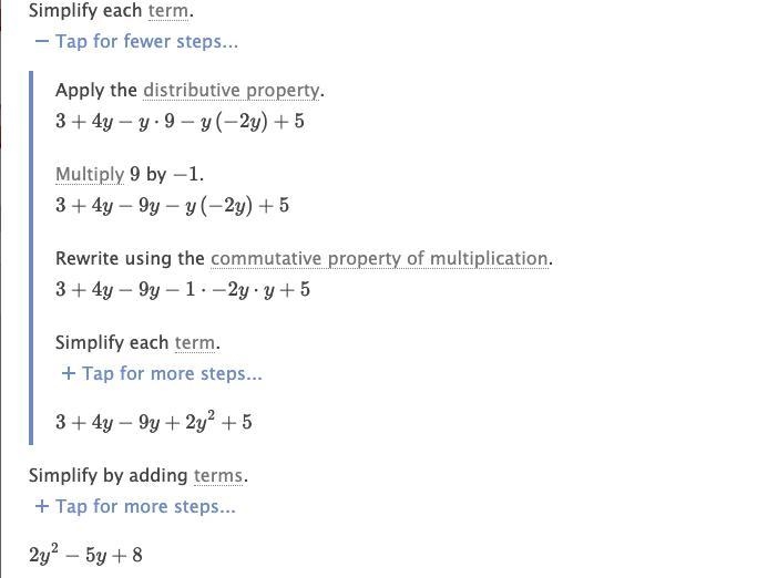 Simplify 3+4y-y(9-2y)+5​-example-1