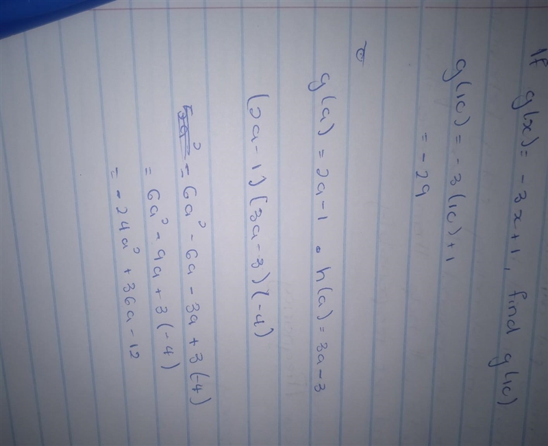 G(a)=2a-1 h(a) = 3a - 3 Find (g. h)(-4)-example-1