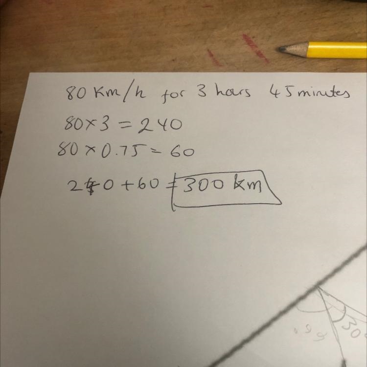 tim drives at an average speed of 80 im per hour for 3 hours 45 minutes work out how-example-1