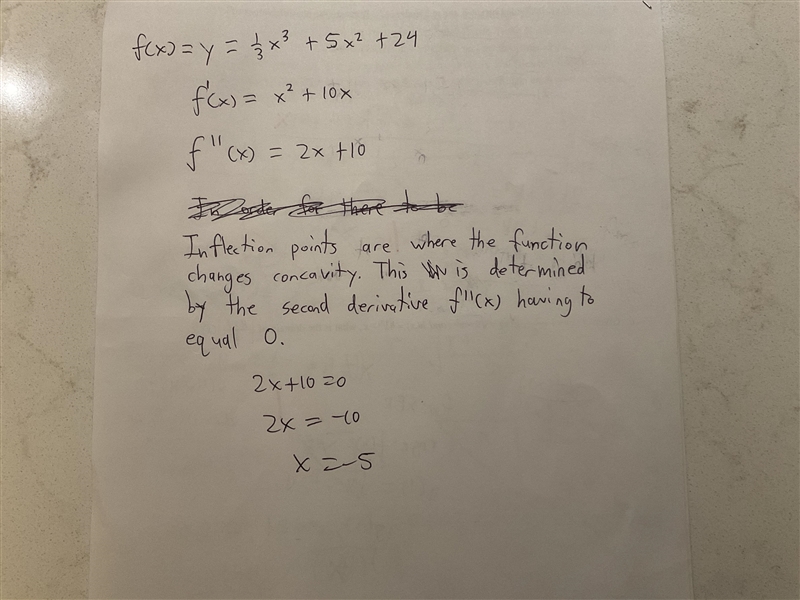 What is the x coordinate of the point of inflection on the graph of y=1/3x^3+5x^2+24-example-1