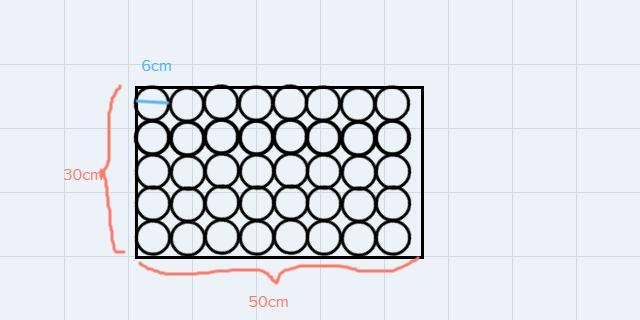 How many 6-cm diameter soda glasses fit on a tray that is 50 cm long and 30 cm wide-example-1