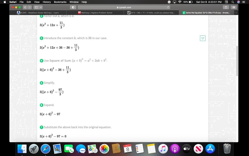 3x^2 + 36x + 11 = 0 Hello, could you please help me factorise this / complete the-example-1