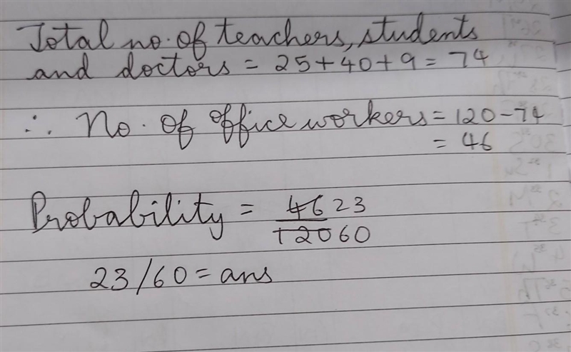 in a town of 120 people,it is know that 40 are teachers,25 are students and 9 are-example-1