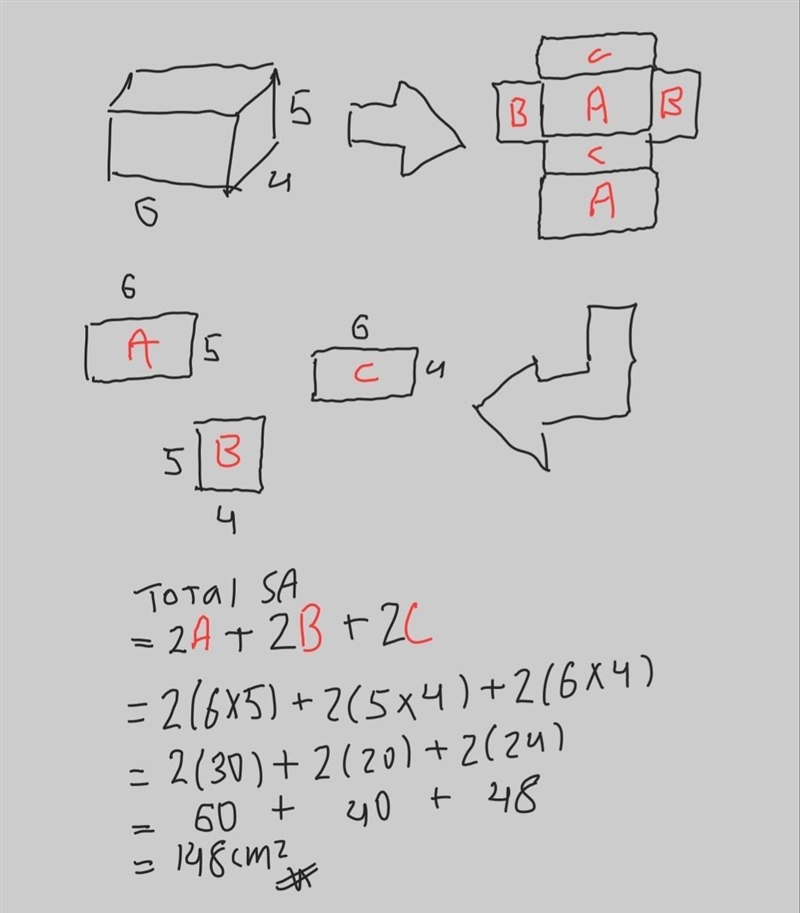 Find the total surface area of this cuboid. 5 cm 4 cm 6 cm-example-1