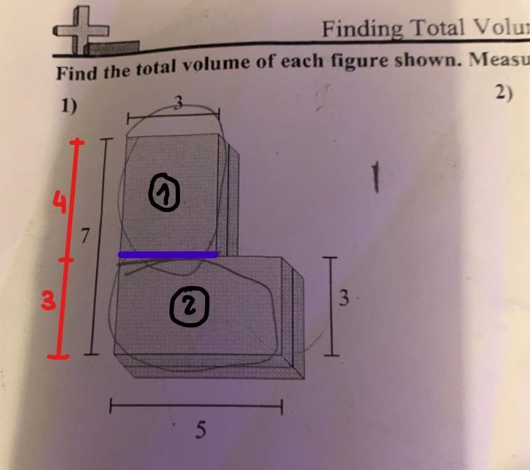 1)Find the total of each figure shown. Measured in cm ( not to scale ). width = 2-example-1