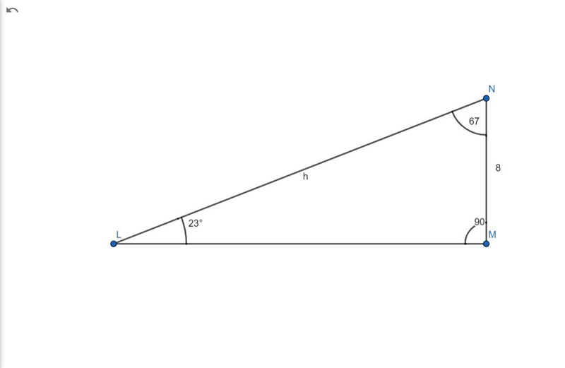 M is a right angle in triangle LMN. The measure of angle Nis 67º and the length of-example-1