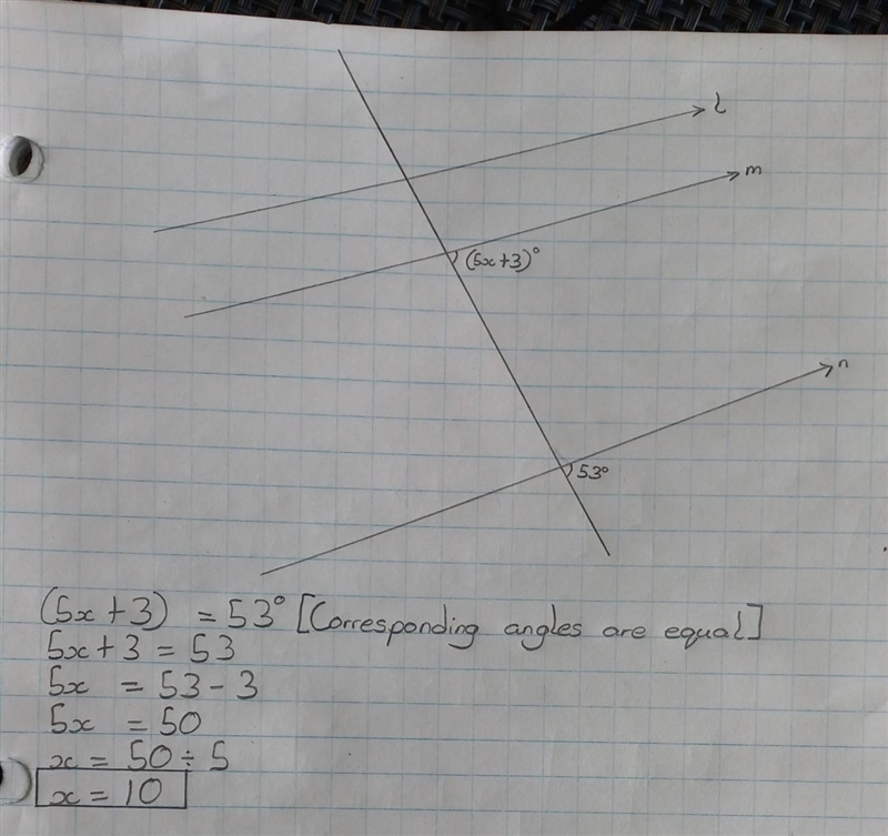 Given l || m || n, find the value of x-example-1