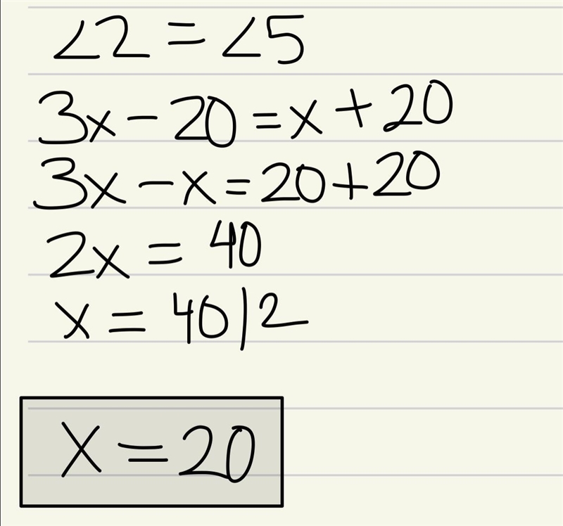 Find the value of x that makes A || B. B 2 42= 3x20 and 25 = x + 20 x = [?]-example-1