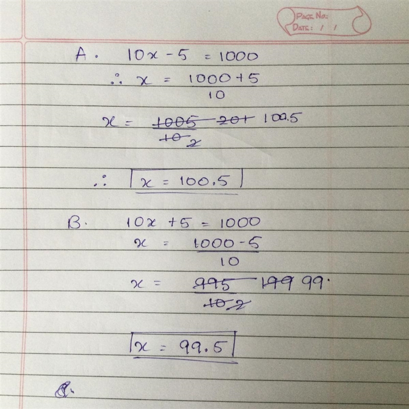 A.10x-5 )=1000 B.10x+5)=1000 C.10x+5=1000 D.10x-5=1000-example-1