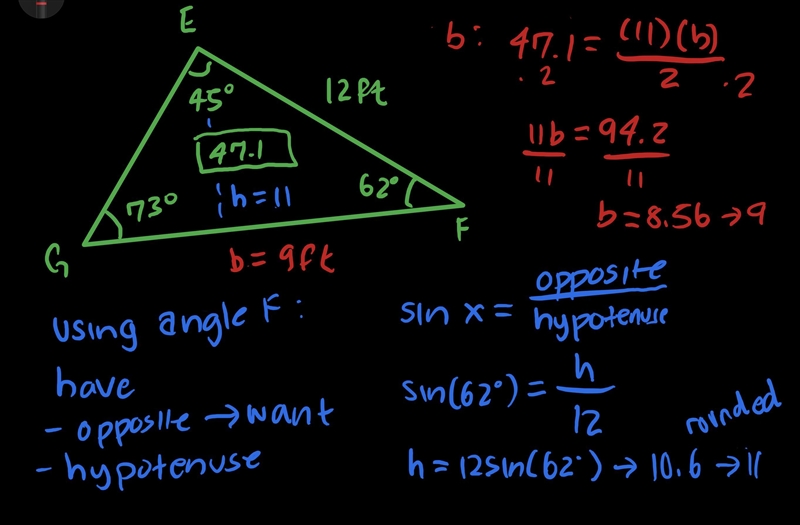 2. Triangle EFG is a sketch of a triangular community garden that has an area of 47.1 square-example-1