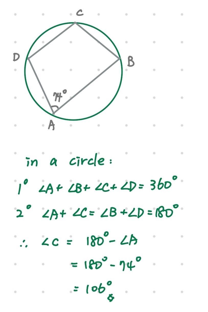 ​Quadrilateral ABCD​ is inscribed in this circle. What is the measure of ∠A? Enter-example-1