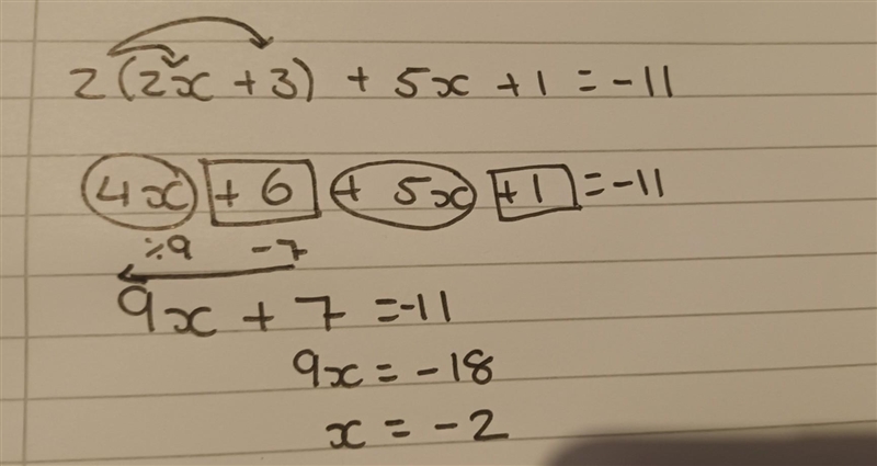 2(2x + 3) + 5x + 1 = -11-example-1