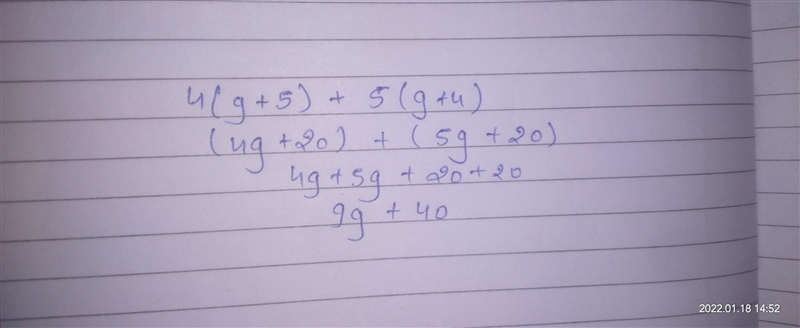 Help! Expand and simplify 4(g+5)+5(g+4)-example-1