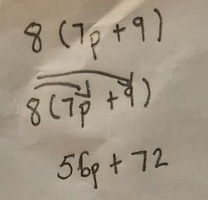 What is the simplest form of the expression? 8(7p + 9) algebra 9th on level-example-1