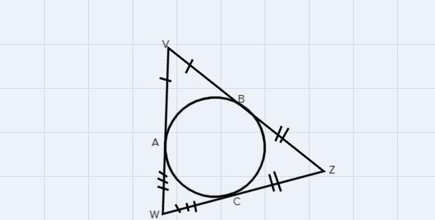 Given:• Points A, B, and C are points of tangency.• VZ = 24• AV = 14• The perimeter-example-1