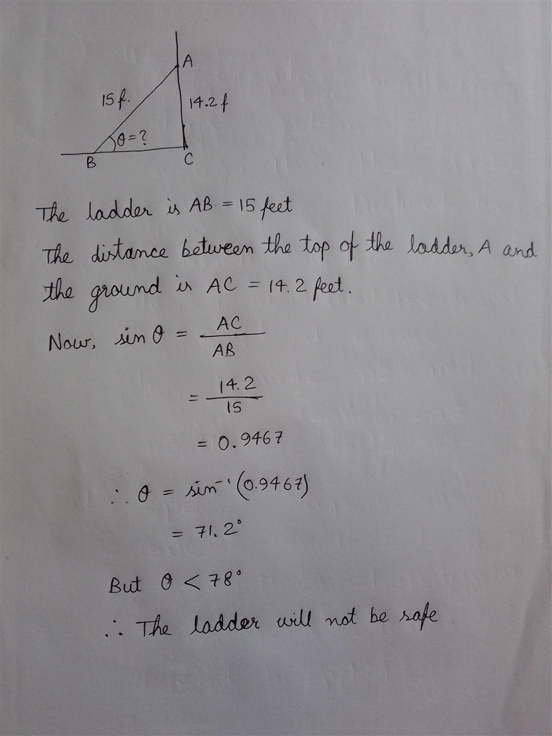 Joshua has a ladder that is 15 feet long. He wants to lean the ladder against a vertical-example-1