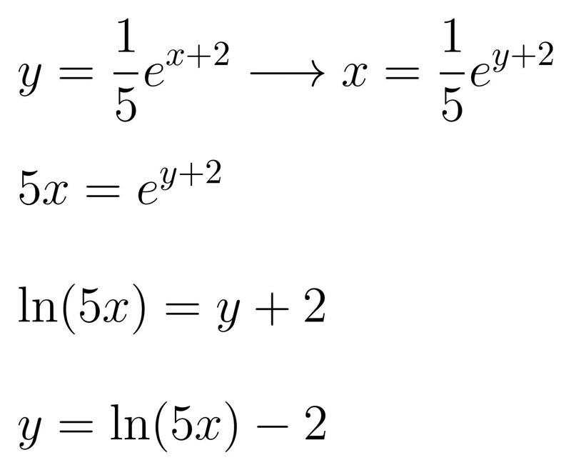 Determine the equation of the inverse of y =1/5* o^x+2 y=in( 3* )-2 y=in 3* )+2 X-example-1