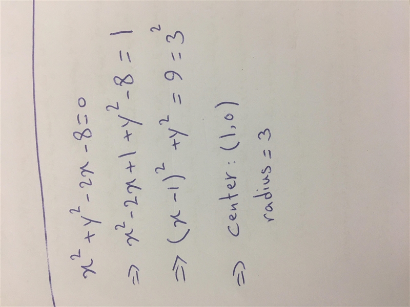 Consider a circle whose equation is x2 + y2 – 2x – 8 = 0. Which statements are true-example-1