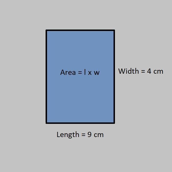 What is the area of a rectangle with a length of 9 centimeters and a width of 4 centimeters-example-1