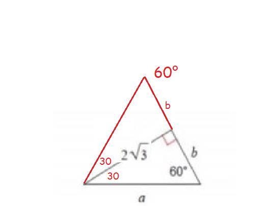 Geometry problem: Find the missing side lengths for a and b-example-1