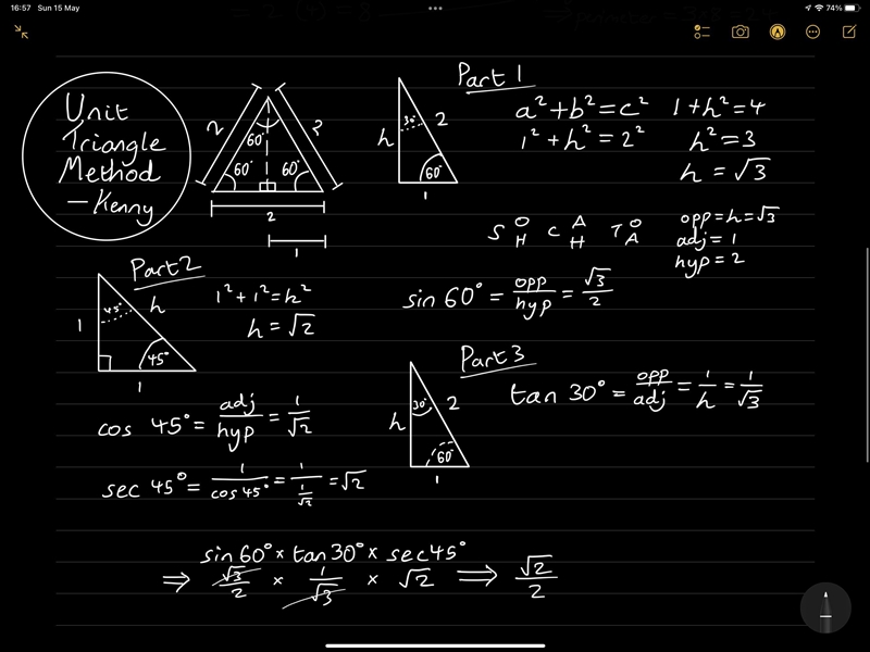 Without using a calculator, determine the value of: sin 60° x tan30° sec45° ​-example-1