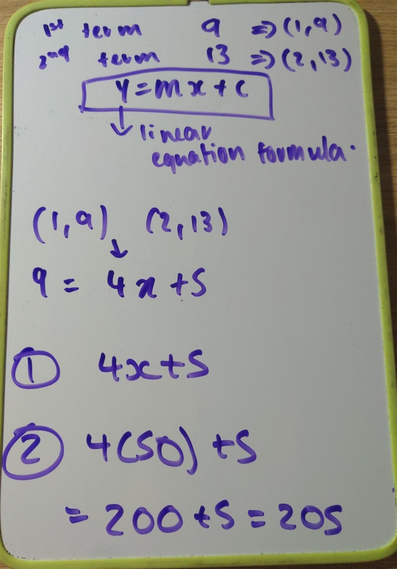 1. Write an expression for the following sequence. (9, 13, 17, 21,....) 2. Use the-example-1